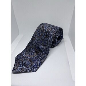 Robert Jensen Men's Silk Paisley Tie Blue Gray/Brown Handmade Made in Italy 07